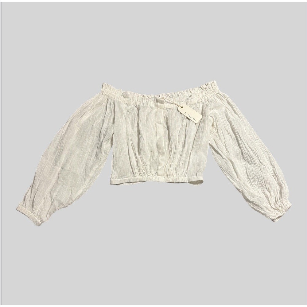 NEW By Together Off Shoulder Cropped Top Size S Boho Fairy Festival Gauzy White